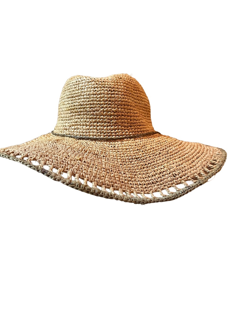 Wallaroo Camille 100% Raffia Wide Brim Straw Sun Hat Boho Packable